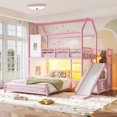 thumbnail image 3 of Leumius Twin over Full Playhouse Metal Bunk Bed with Slide & Ladder, House Shaped Bunk Bed with LED Light Strip, Privacy Curtain, Movable Storage Cabinet and Hanging Rod for Bedroom Pink, 3 of 9