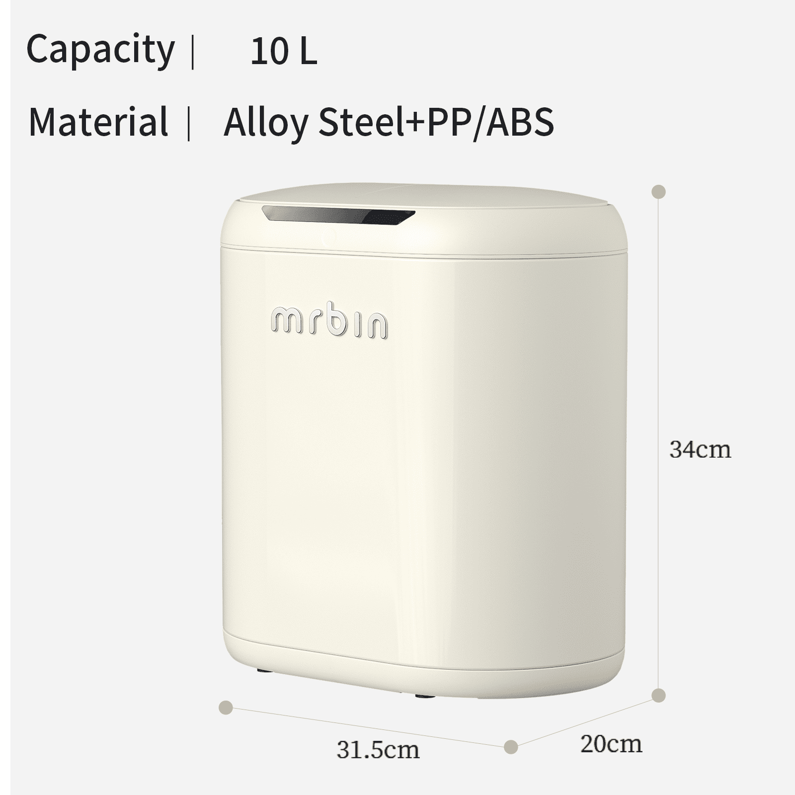 MRBIN Automatic Adsorption Metal Trash Can for Bathroom, Touchless Garbage Bin with Lid, 3.2 Gallon Slim Trash Can for Office and Bedroom, Electric Motion Sensor Waste Basket, Cream White