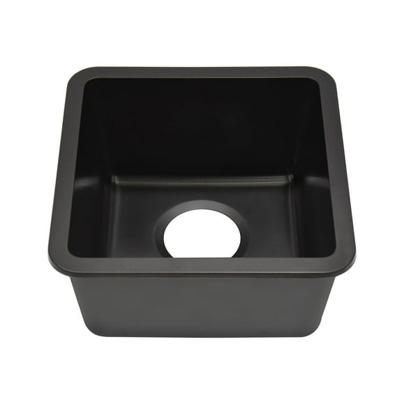 15" x 15" Quartz Kitchen Sink, Single Bowl Sink, Drop-in Sink, Undermount Sink, Granite Kitchen Sink, Galaxy Black Kitchen Sink, Lexicon Platinum LP-1515-K-SO