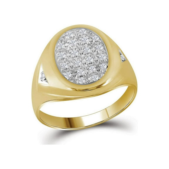 FB Jewels 10kt Yellow Gold Mens Round Prong-set Diamond Oval Cluster Ring 1/4 Cttw