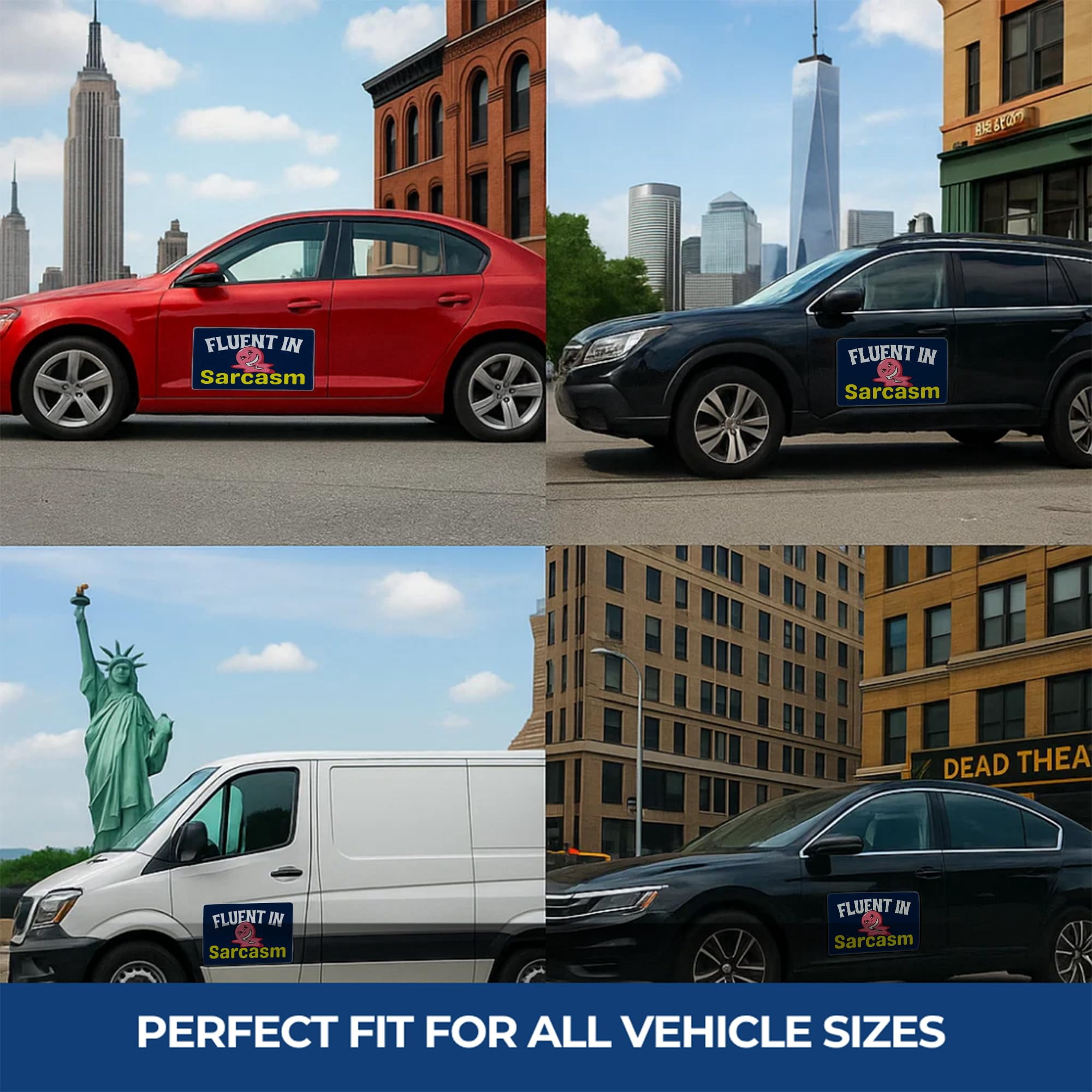 Fluent In Sarcasm Car Magnet Sign by DC, 10"x20" flexible car magnetic sheets with adhesive backing, bumper magnet sticker for vehicles, trucks & business advertising signs, 2 PC, Made in USA