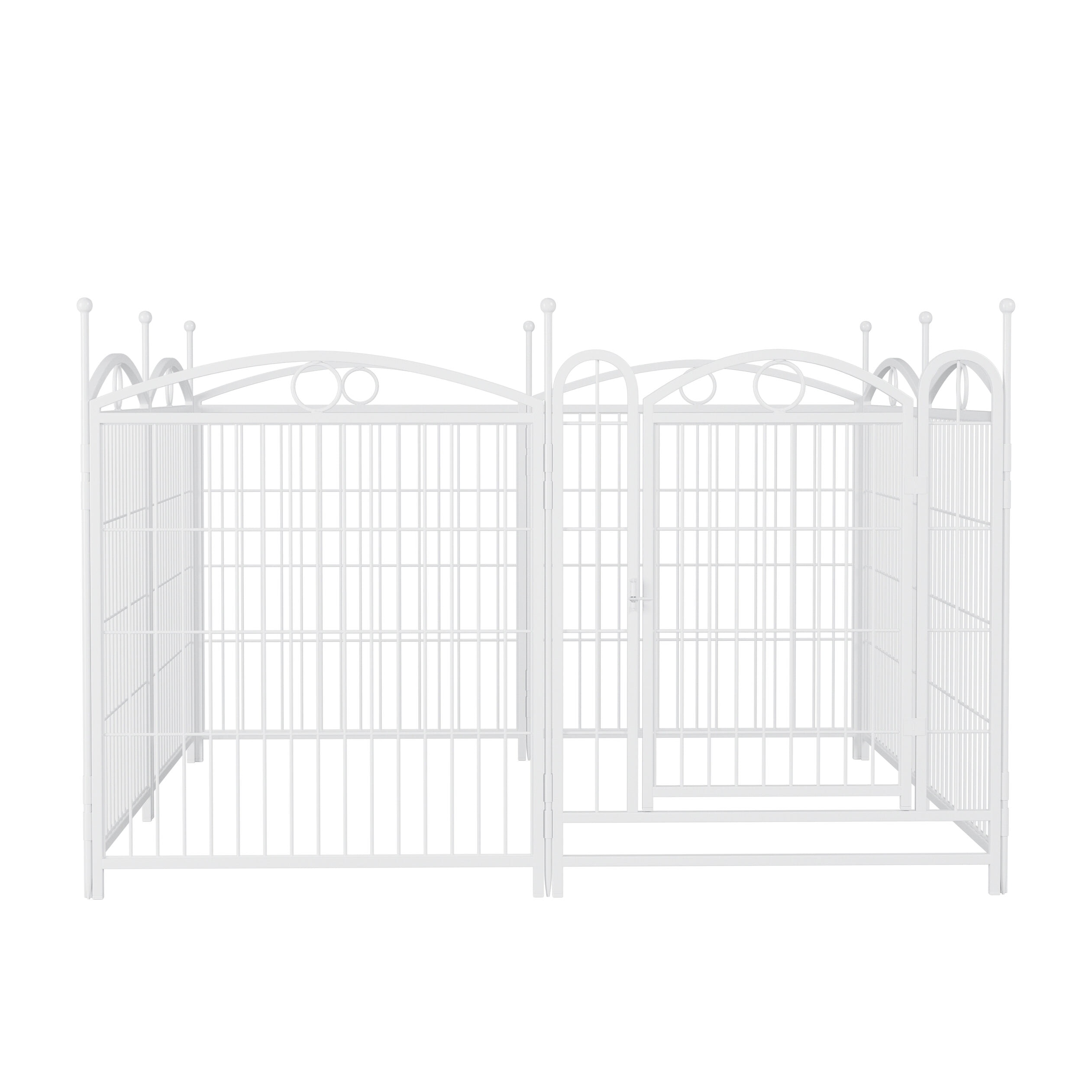 52" White Iron Dog Playpen, 8-Panel Foldable Pet Exercise Pen with Door, 32" Height Fence for Large/Medium/Small Dogs