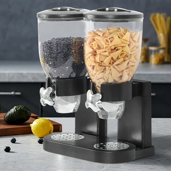 "3-Bucket Cereal Dispenser - Large Capacity Triple Head Countertop Storage with Adjustable Portion Control for Cereal, Nuts, Snacks & Candy (Black)"