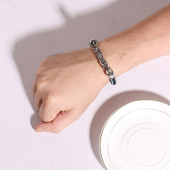 Handmade Braided Genuine Leather Bracelets for Men,14K White Gold Byzantine Chain Splicing Wristband,Stylish Jewelry