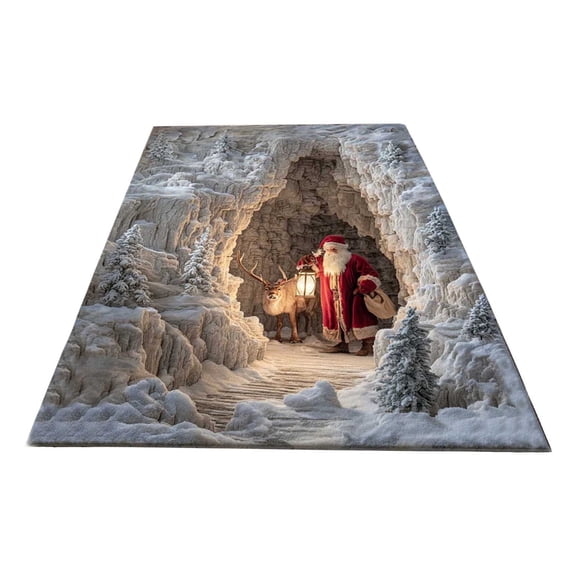 Christmas Area Rug 3D Visual Effect Printed Rectangular Floor Mat for Living Room Indoor Holiday Decoration