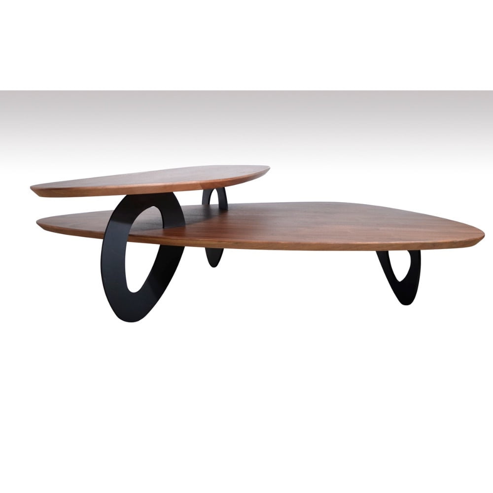 Contemporary Style Wooden Coffee Table with Metal Legs, Black And Brown