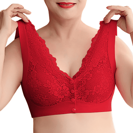 Fulorrnie Bras for Women Comfort No Underwire Supportive Bralette Front Closure Soft Cup Plunge Wirefree Bra  Red  36