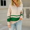 thumbnail image 2 of Fall Sweaters Womens Knit Pullovers Fashion Color Block Zipper Pullover Tops Long Sleeve Sweatshirt Blouses, 2 of 5