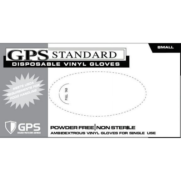 GPS Standard Powder Free Vinyl Disposable Gloves, 4 Mil, 100 Gloves Per Box, Size Small