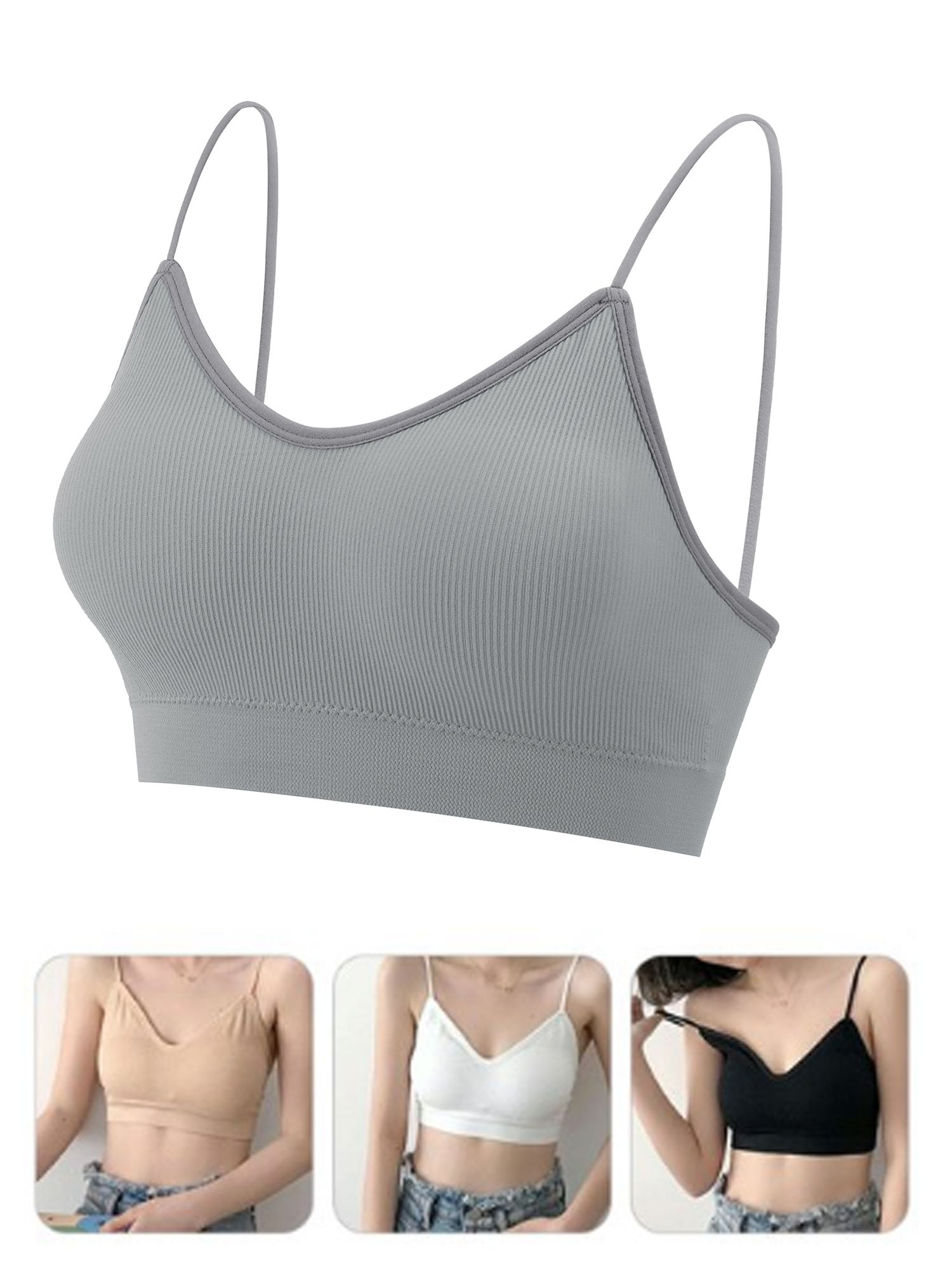 Luxtrada V Neck Cami Bra Bralettes for Women Padded Seamless Bralette (Gray,L) - Walmart.com