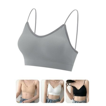 Luxtrada V Neck Cami Bra Bralettes for Women Padded Seamless Bralette (Gray M)