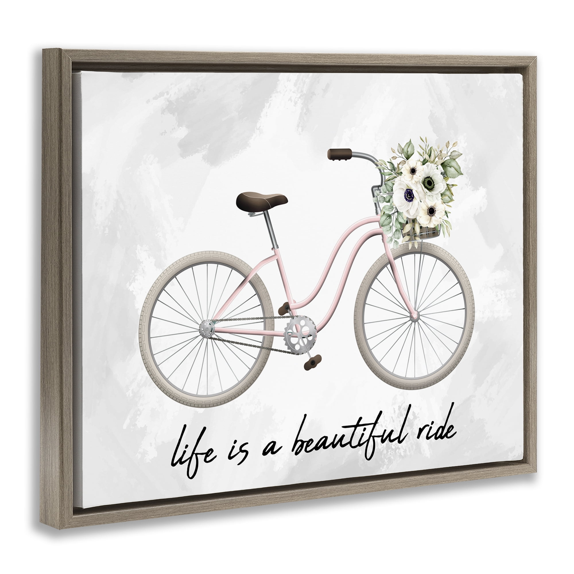 Stupell Industries Beautiful Ride Floral Bike Transportation Painting Brown Floater Framed Canvas Art Print Wall Art, 21 x 17