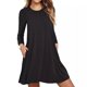 thumbnail image 2 of Vestido de otoño de color liso con cuello redondo y bolsillos grandes, 2 of 6
