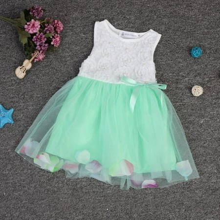 

Toddler Girls 3D Applique Princess Mesh Sun Dress with Petals Wedding Skirt