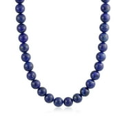 Plain Simple Classic Dark Blue Lapis Lazuli Round 10MM Bead Strand Necklace for Women Silver Plated Clasp 18 Inch