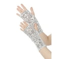 thumbnail image 4 of INSPIRE CHIC Women's Sparkle Sequin Arm Warmers Wrist Cover Fingerless Gloves Arm Sleeve for Disco Party Silver, 4 of 6