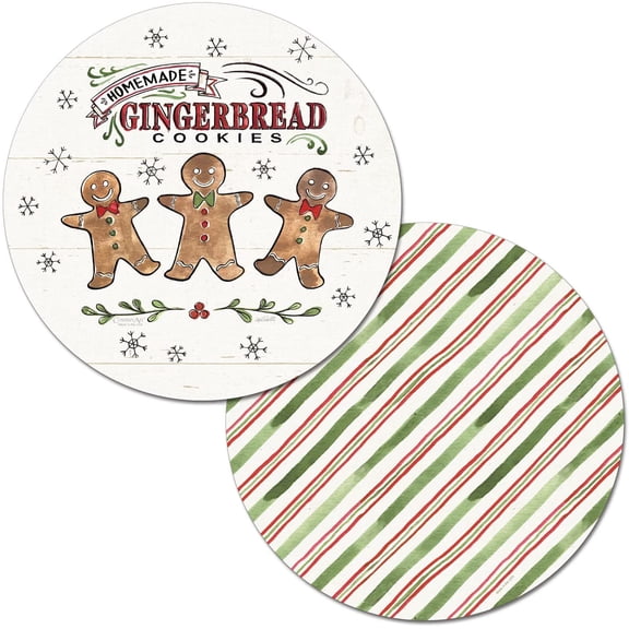 Wipe-Clean Reversible Round Shaped Placemats, Christmas Treats, Set of 2, Made in The USA