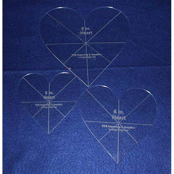 Heart Template 3 Piece Set. 5",6", 8" - Clear 1/8" Thick w/ Guidelines
