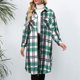 thumbnail image 3 of Camisa larga a cuadros para mujer, manga larga, botonadura sencilla, botones hacia abajo, 3 of 8