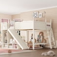 thumbnail image 2 of Leumius Queen Loft Bed Frame with Storage Shelves and Wardrobe, Solid Wood Loft Bed with Detachable Slide and Ladders for Kids Teens Adults Beige, 2 of 8