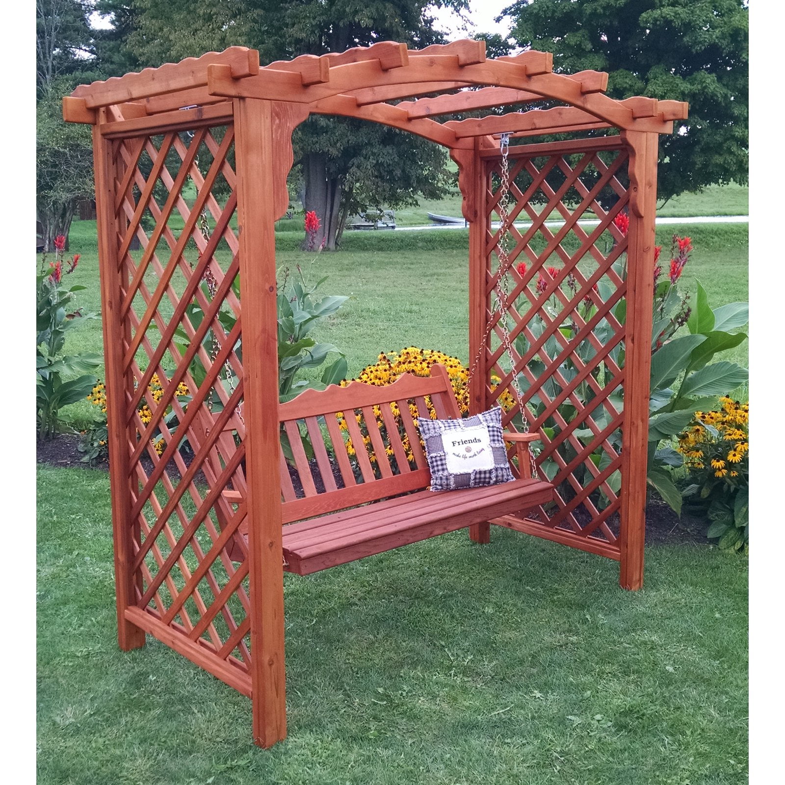 A & L Furniture Jamesport 7 ft. High Cedar Arbor with Swing