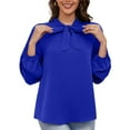 thumbnail image 4 of Asklazy Womens Dressy Chiffon Blouse Business Work Casual Tie Neck Shirt Tops,US Size,S,Royal Blue, 4 of 12