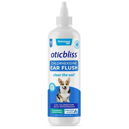 UPC: 0717932350270 | Vetnique Labs Oticbliss Medicated Chlorhexidine Dog/Cat Ear Cleaner Flush 12 Oz