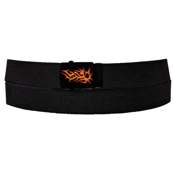 Flame Style 2 Black Adjustable Canvas Web Belt With Metal Buckle 32 to 72