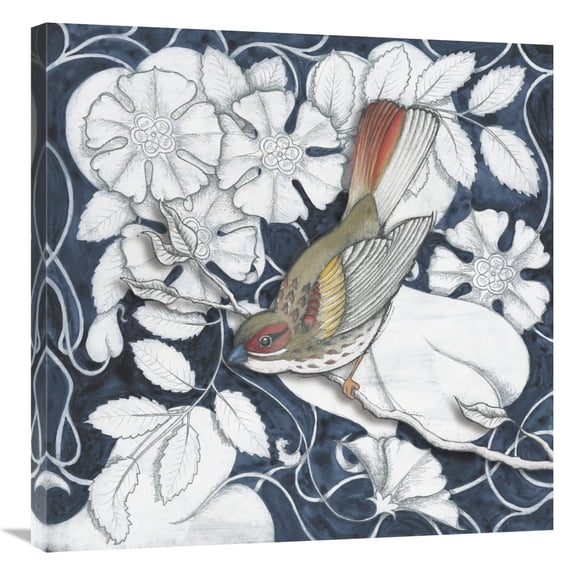 Global Gallery's 'Arts and Crafts Bird Indigo II' by Elyse DeNeige Stretched Canvas Wall Art