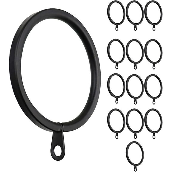 MERIVILLE 14 pcs Black 1.5-Inch Inner Diameter Metal Flat Curtain Rings with Eyelets, Fits Up to 1 1/4-Inch Rod