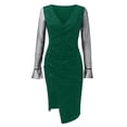 thumbnail image 5 of Hpapadks Formal Dresses for Women Mesh Long Sleeve V Neck Side Split Party Glittering Bodycon Dress Cocktail Dresses for Women Green S, 5 of 5