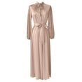 thumbnail image 2 of Robe de Prière Abaya Kaftan pour Femmes, Satin Uni, Col Rond, Manches Longues, Taille Portefeuille, Robe Maxi, 2 of 3