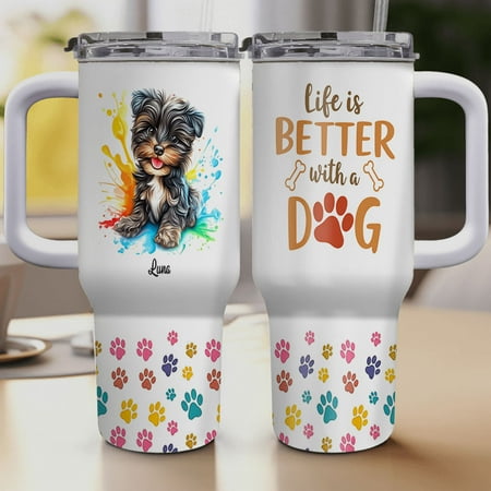 

Gift for Puli Dog Lover Personalized 40 Oz Tumbler Gifts for Dog Dad Dog Mom Birthday Presents for Animal Lovers Custom Dog Name Tumbler Colorful Travel Coffee Cup