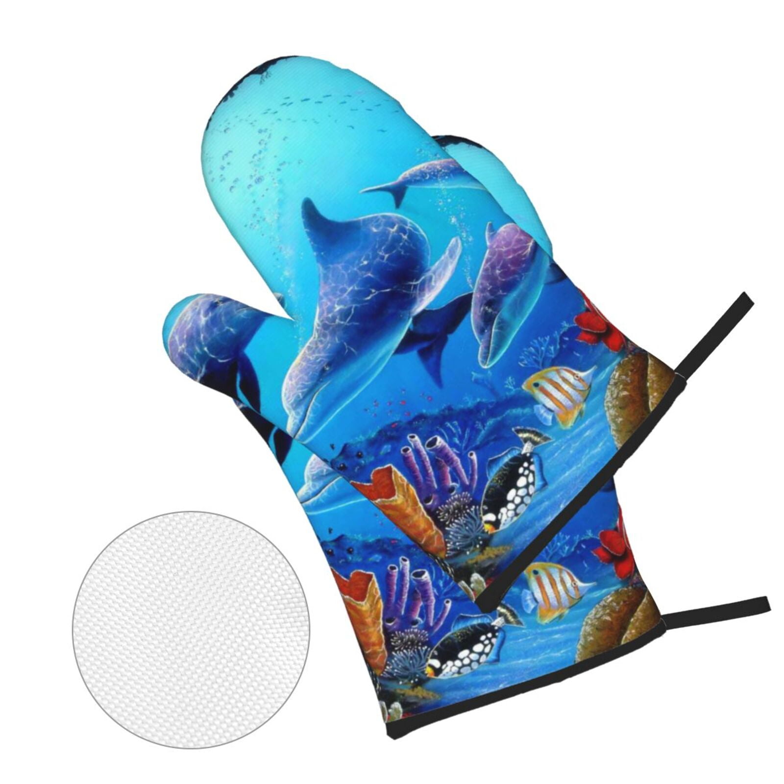 Dolphins Rainbow Dolphin 4Pcs Oven Mitts and Pot Holders Sets Oven Kitchen Gloves Hot Pads for Cooking BBQ Baking Grilling