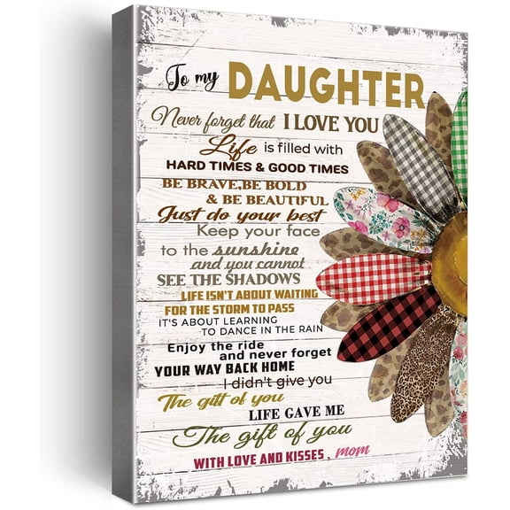 Gifts for Daughter -Hangable Canvas Poem Prints Framed Poster Wall Art for Daughter from Mom-Meaningful Daughter Gifts,Daughter Home Bedroom Living Room Wall Decor- Cute Sunflower