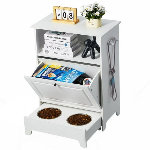 CAFORKP Pet Feeding Station with 2 Stainless Steel Bowls,Elevated Dog Bowls, Food Storage