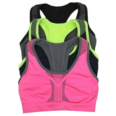 ToBeInStyle Womens Pack of 3 Reversible Compression Double Layered Sports Bras