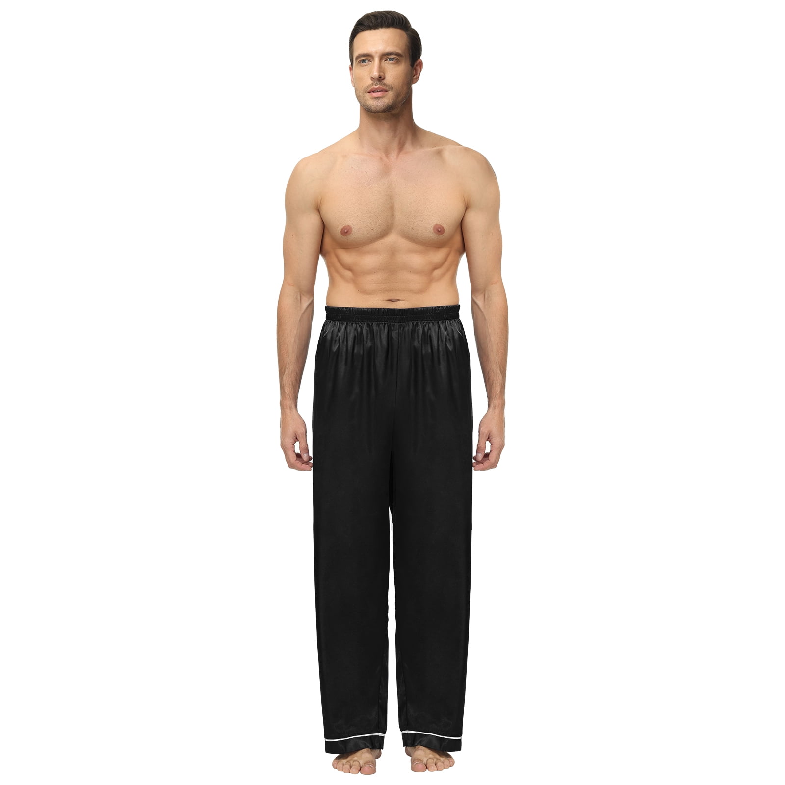 WBQ Mens Satin Pajama Pants, Long Pajama Bottoms with Pockets