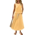 thumbnail image 5 of VBTAPA Womens Skirt Sets 2026 Summer 2 Piece Outfits Sleeveless Crop Top Drawstring Maxi Skirts Matching Lounge Set Yellow XL, 5 of 8