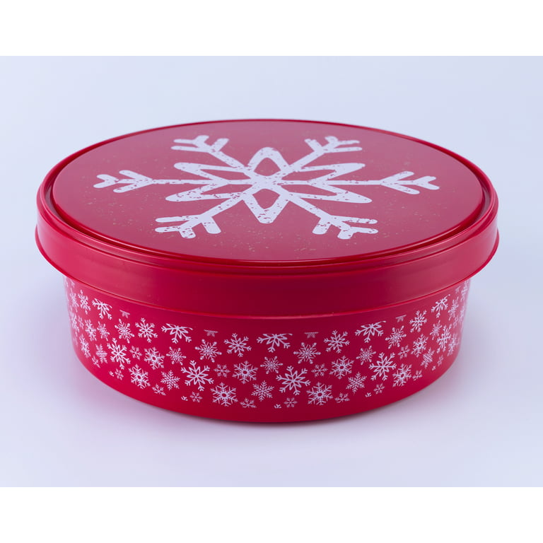 Holiday Time 2PK Round Plastic PP Red Treat Container, Snowflake