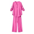 thumbnail image 5 of Ashirexll Womens 2 Piece Outfits Fashion Linen Blend Long Sleeve Top with Matching Pants Pocket Casual Set, 5 of 7