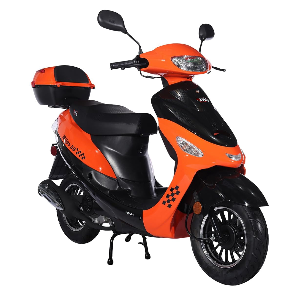 X-Pro Brand New Milos 50 Moped Scooter with 10" Aluminum Wheels, Rear Trunk, Electric/Kick Start!