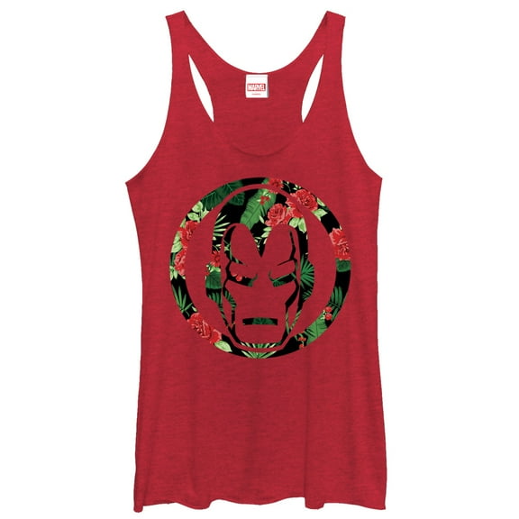 Women's Marvel Iron Man Floral Print  Racerback Tank Top Red Heather Small