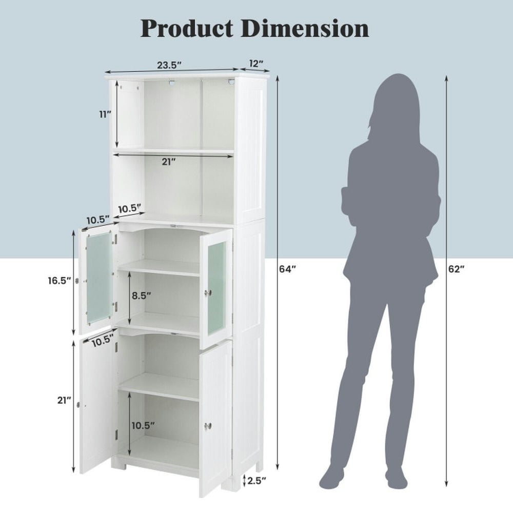 Finihen Bathroom Storage Cabinet, Bathroom Floor Cabinet, 6-Tier Freestanding Bathroom Cabinet with 2 Open Compartments and Adjustable Shelves, for Bathroom, Living Room, Bedroom, Kitchen, White Finihen Bathroom Storage Cabinet, Bathroom Floor Cabinet, 6-Tier Freestanding Bathroom Cabinet with 2 Open Compartments and Adjustable Shelves, for Bathroom, Living Room, Bedroom, Kitchen, White