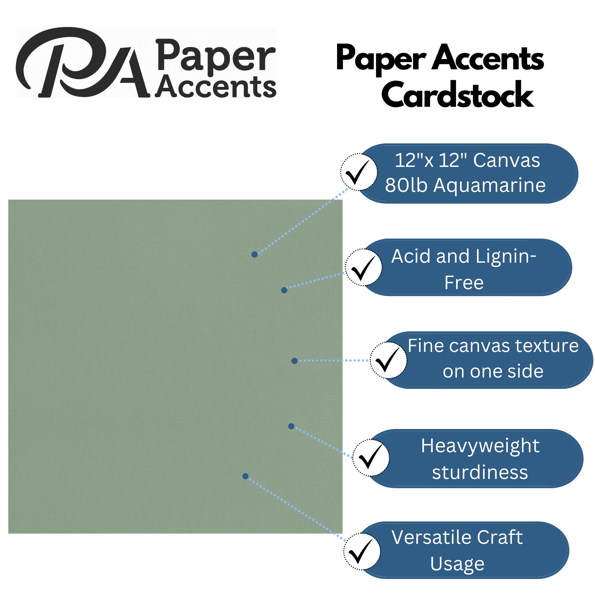 PA Paper Accents Canvas Cardstock 12" x 12" Aquamarine, 80lb colored cardstock paper for card making, scrapbooking, printing, quilling and crafts, 25 piece pack