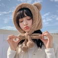 thumbnail image 2 of Generic Novelty Bear Earflap Hat For Women Women Winter Warm Windproof Hat Ski Riding Warmer Cute Cartoon Bear Ear Draw String Hat Adjustable Cap For Women Girl Unisex Pom Knit Winter Hat, 2 of 5
