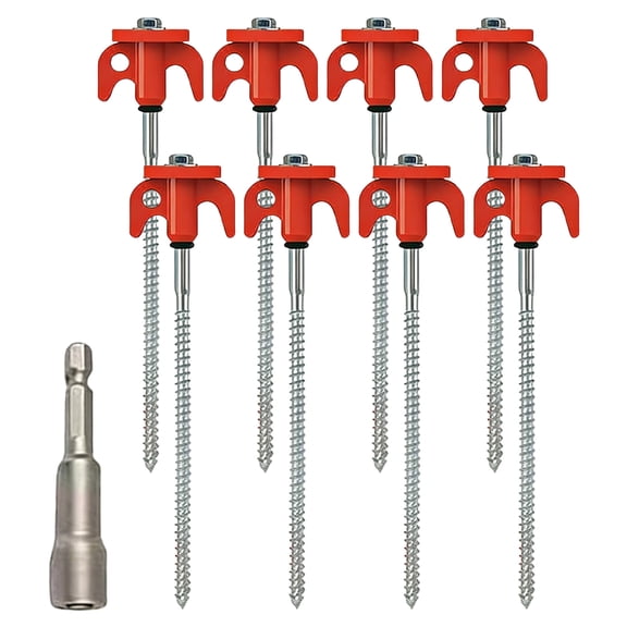 VKLU 8 Pcs Screw in Tent Stakes, 8 Inch Heavy Duty Metal Ground Anchors, Drill Compatible Hex Head Camping Pegs