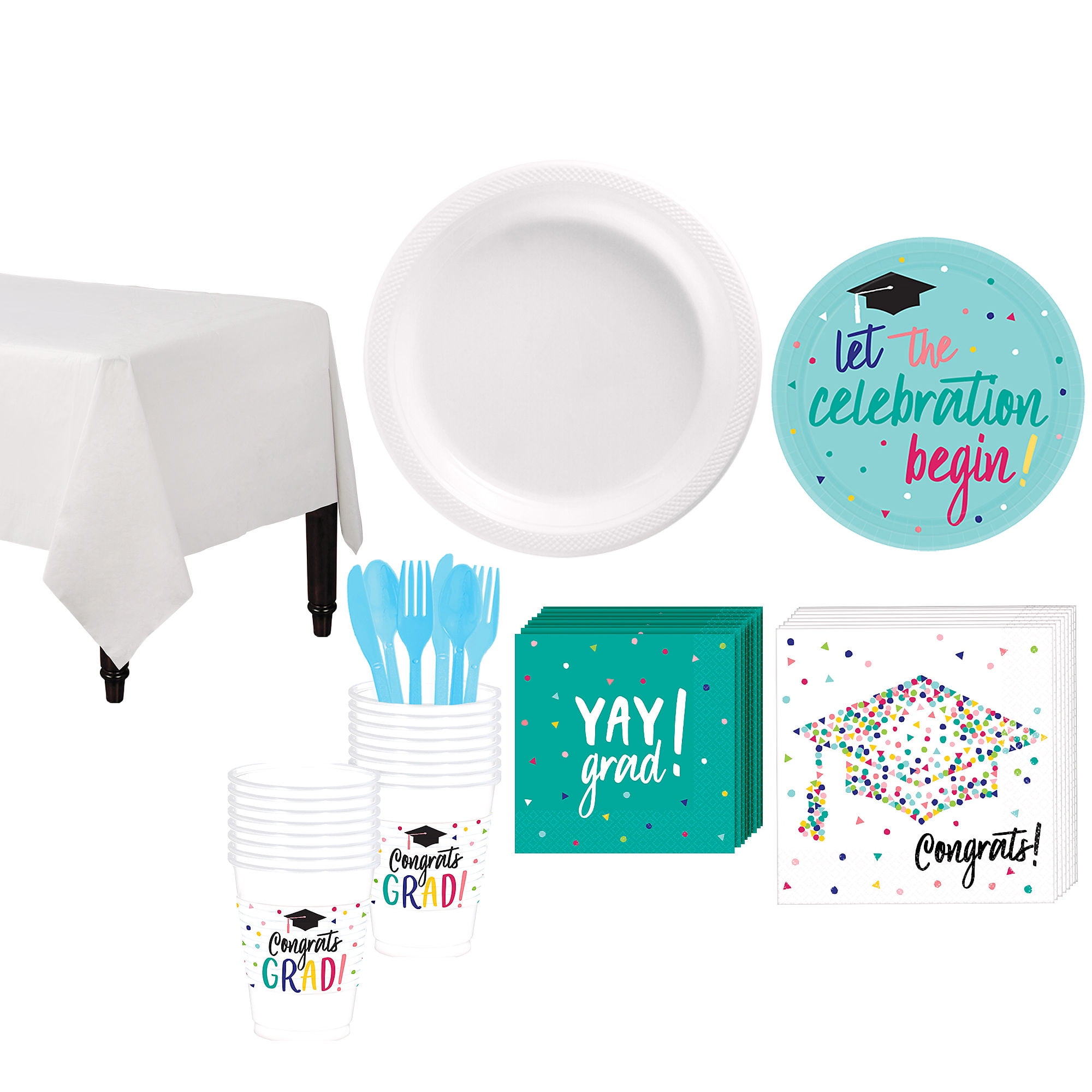 Party City Yay Grad Graduation Tableware Kit for 18 Guests, With Cups