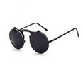 thumbnail image 1 of Gafas de sol redondas con revestimiento polarizado y espejo, montura metálica estilo antiguo, para hombre y mujer (montura y lente negras C2), 1 of 4