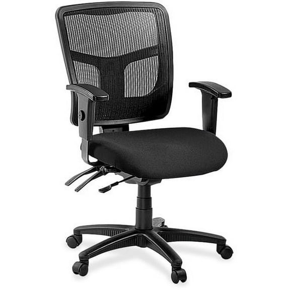 Lorell ErgoMesh Series Managerial Mid-Back Chair Black Fabric Seat - Black Back - Black Frame - 5-star Base - 20" Seat Width x 18.70" Seat Depth - 25.3" Width x 23.5" Depth x 40.5" Height - 1 Each